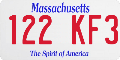 MA license plate 122KF3