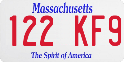 MA license plate 122KF9