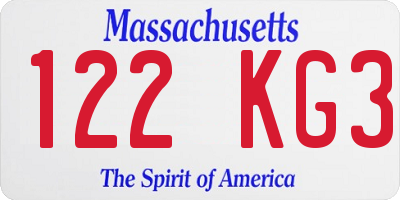 MA license plate 122KG3