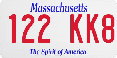 MA license plate 122KK8