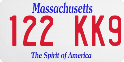 MA license plate 122KK9