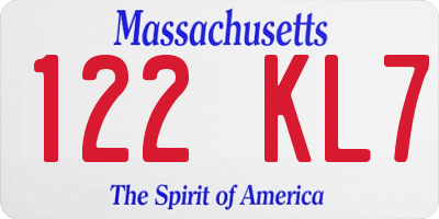 MA license plate 122KL7