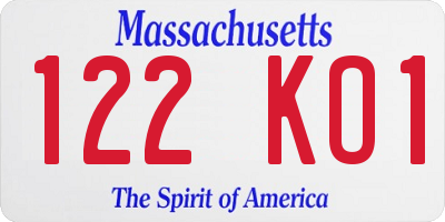 MA license plate 122KO1