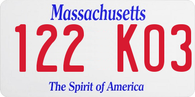MA license plate 122KO3