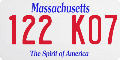 MA license plate 122KO7