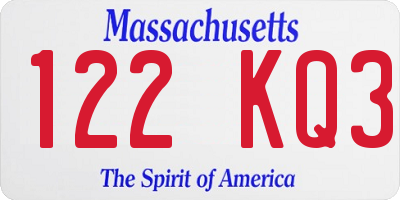 MA license plate 122KQ3