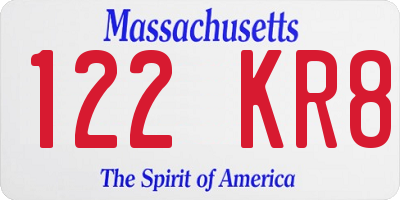 MA license plate 122KR8