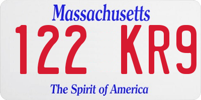 MA license plate 122KR9
