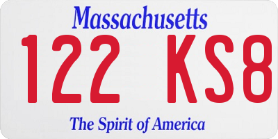 MA license plate 122KS8