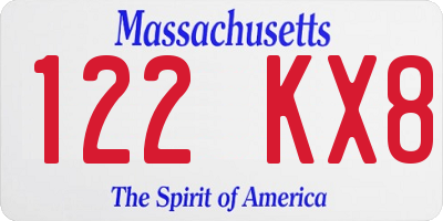 MA license plate 122KX8