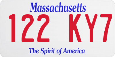 MA license plate 122KY7