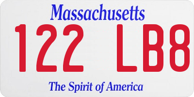 MA license plate 122LB8