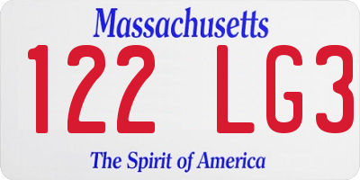 MA license plate 122LG3