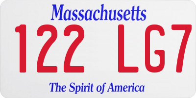 MA license plate 122LG7