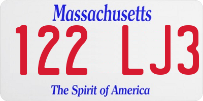 MA license plate 122LJ3