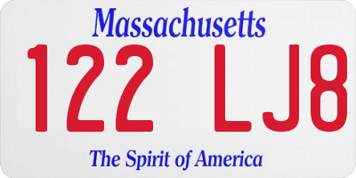 MA license plate 122LJ8