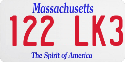 MA license plate 122LK3