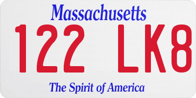 MA license plate 122LK8