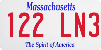 MA license plate 122LN3