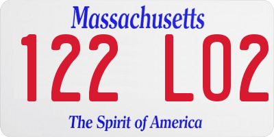 MA license plate 122LO2
