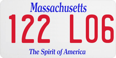 MA license plate 122LO6
