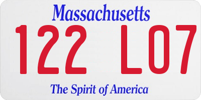 MA license plate 122LO7