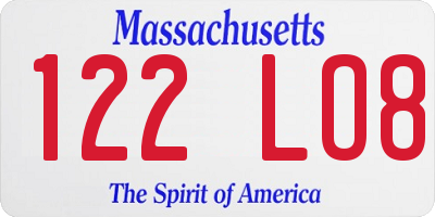 MA license plate 122LO8