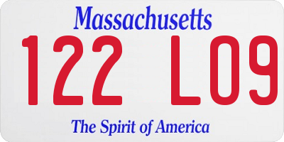 MA license plate 122LO9