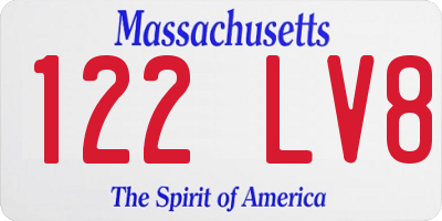 MA license plate 122LV8