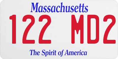 MA license plate 122MD2