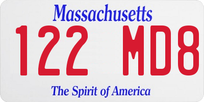 MA license plate 122MD8