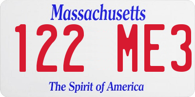 MA license plate 122ME3