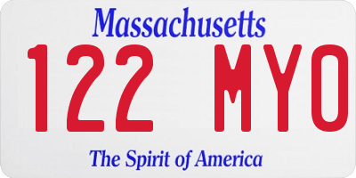 MA license plate 122MY0