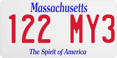 MA license plate 122MY3