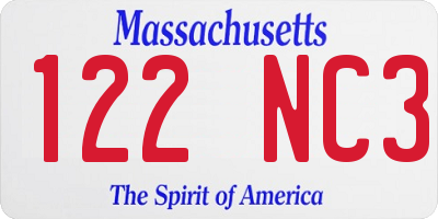 MA license plate 122NC3