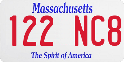 MA license plate 122NC8
