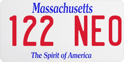 MA license plate 122NE0