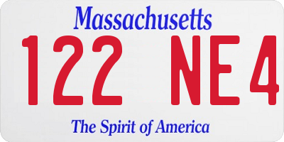 MA license plate 122NE4