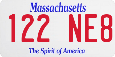 MA license plate 122NE8