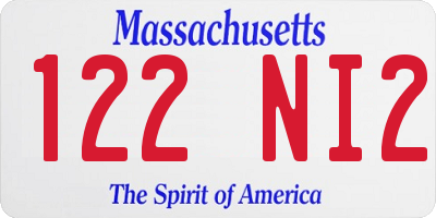 MA license plate 122NI2