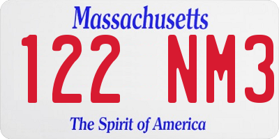 MA license plate 122NM3