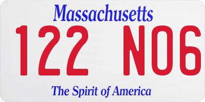 MA license plate 122NO6