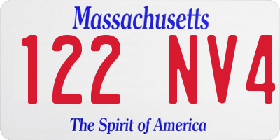 MA license plate 122NV4
