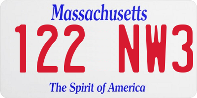 MA license plate 122NW3