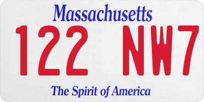 MA license plate 122NW7