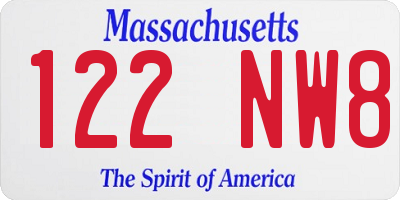MA license plate 122NW8