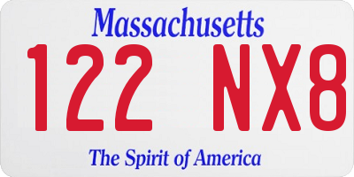 MA license plate 122NX8