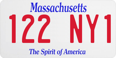 MA license plate 122NY1