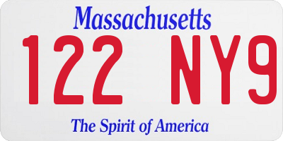 MA license plate 122NY9