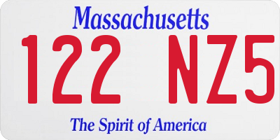 MA license plate 122NZ5
